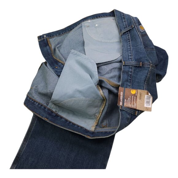 Carhartt Mens Holter Relaxed Fit Jeans 54x30 Denim Straight Leg Sits At Waist - Picture 7 of 10